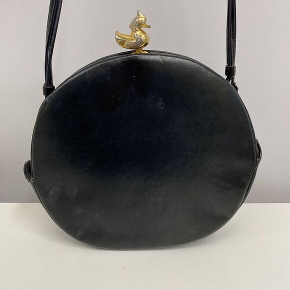 Vintage Judith Leiber Leather Purse Black Gold Tone Metal DUCK Clasp RARE‎ TLC - Picture 5 of 12
